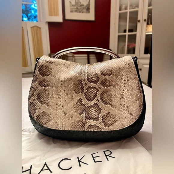 NWOT Thacker New York Snake Print Shoulder Bag - Black and Orange - Picture 14 of 15